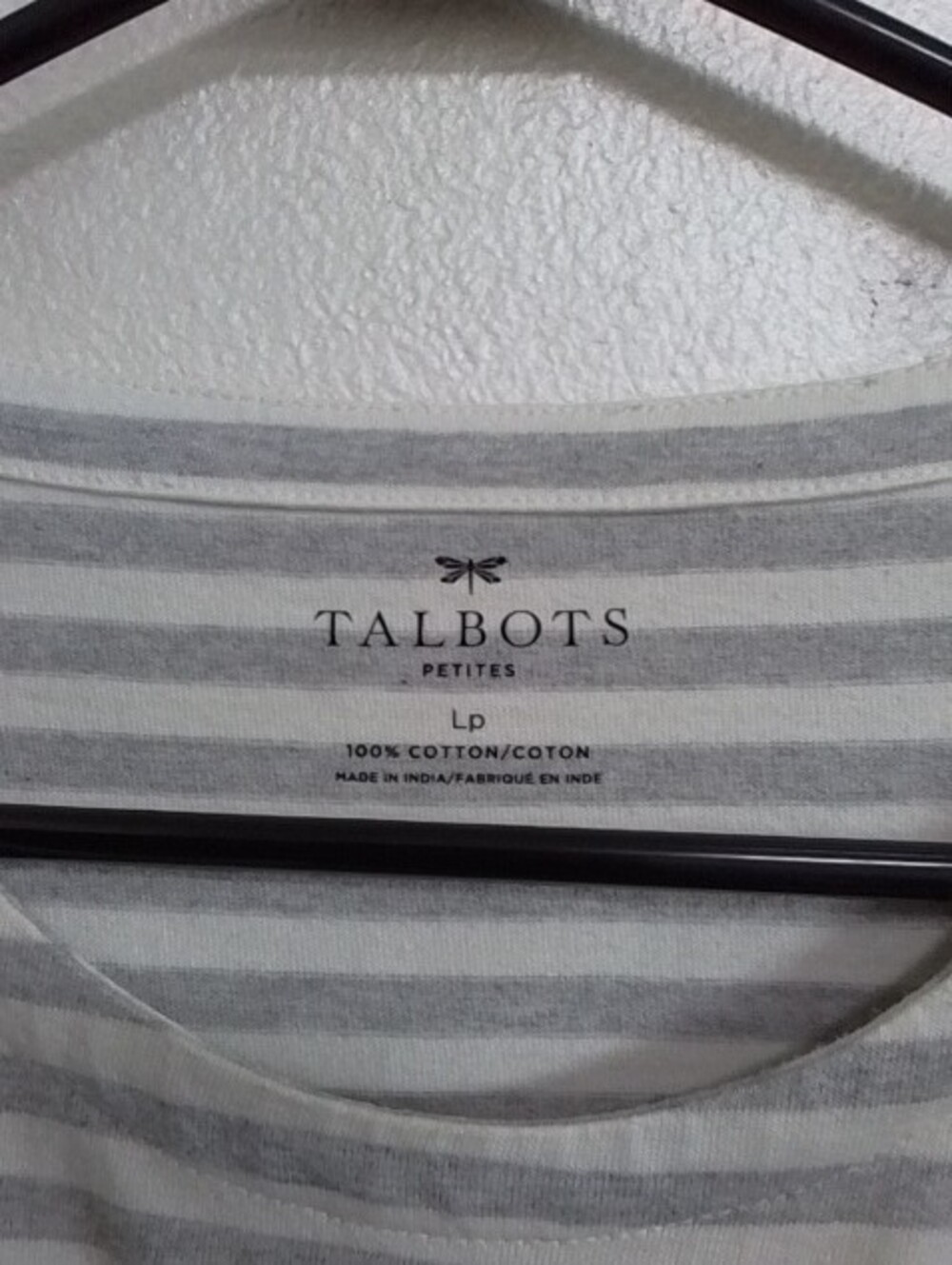 Talbots Gray and White Striped Long-Sleeve Tee with Silver Sequin Bow - Picture 3 of 4